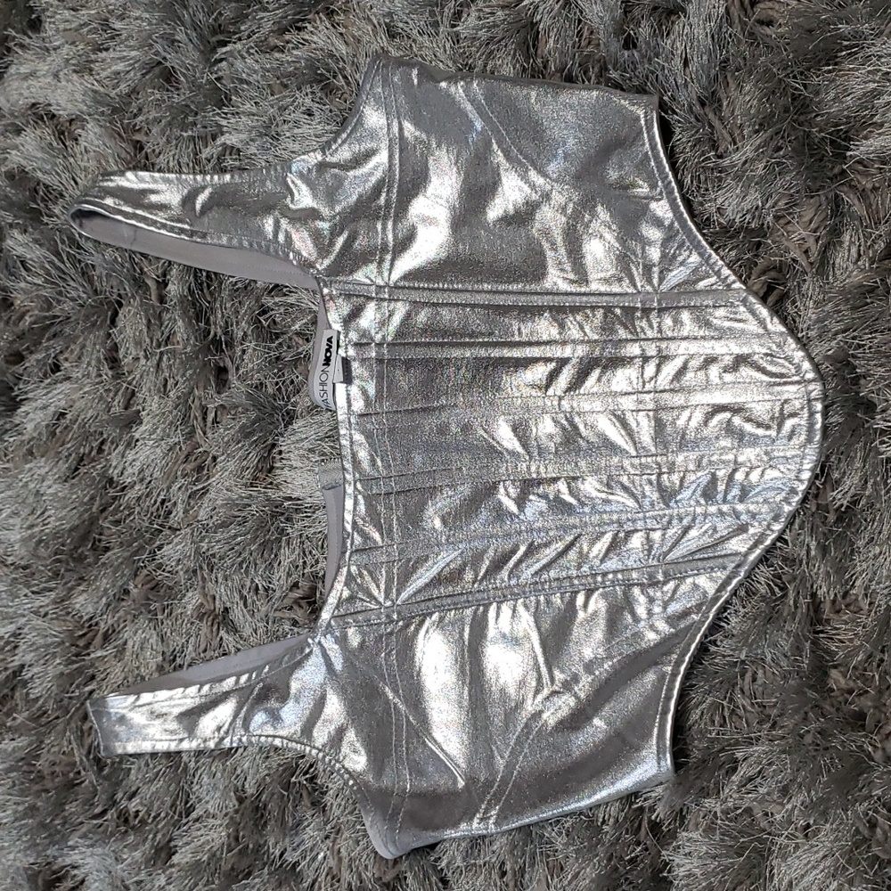 Fashion Nova Silver Metallic Corset Crop Top